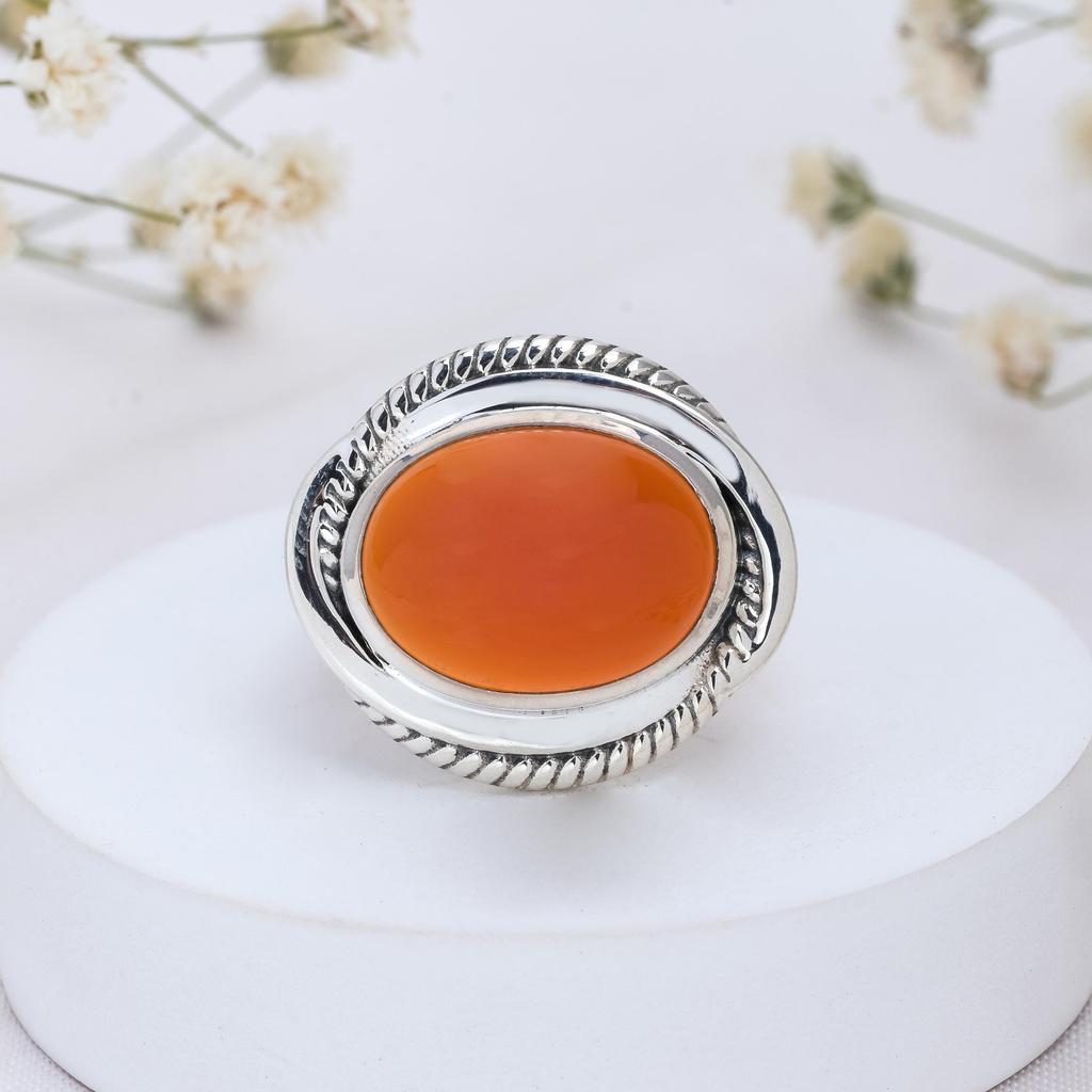 Sterling silver carnelian gemstone ring, designer ring, orange gem jewelry, gift for birthday