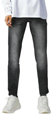 SWANUNION Men's Denim Skinny Pants, Stretch Bottoms, Distressed Jeans, Skinny, Size M, Black Wash, F1113-m-va