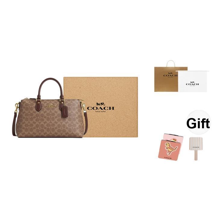Coach Rowan 32 Gold Micro Logo Zipper Closure Pvc Leather Shoulder Crossbody Tote Bag Large Women handbags Brown CW422-IMXHE