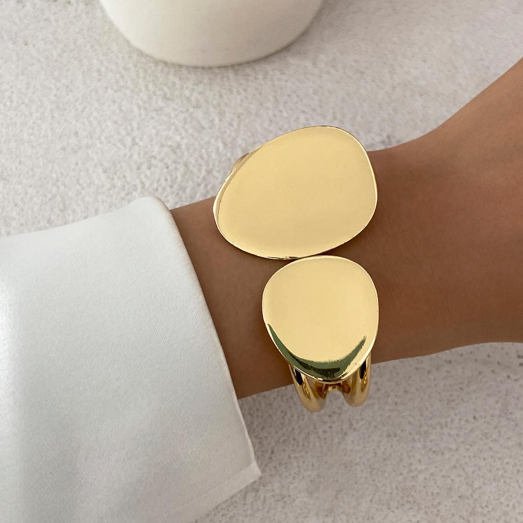 Ingemark 4 Style Vintage Irregular Ellipse Smooth Curved Bracelets Women Trendy Punk Arc Striped Openning Spring Bangle Jewelry