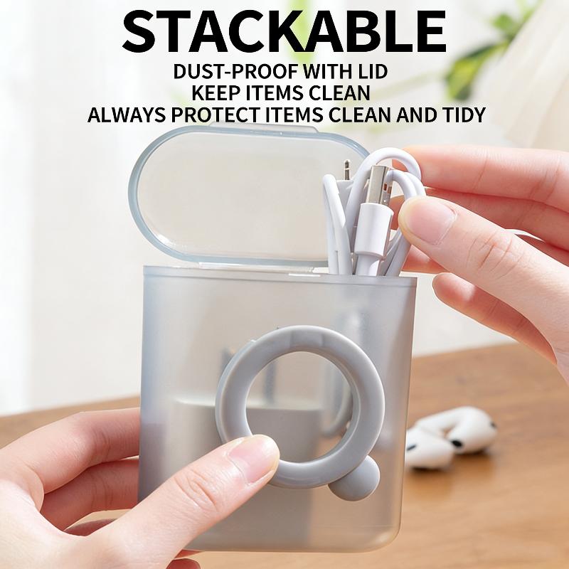 Data Cable Storage Box Dustproof Multi-Purpose Mobile Phone Holder Space Saving Small Object Earring Jewelry Strap Organizer