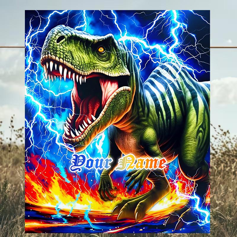 1PC Custom Name Dinosaur Power outdooor Flannel blankets Patterns Throw Blanket All-Season Soft Gift for Couch, Bed, Camping gifts