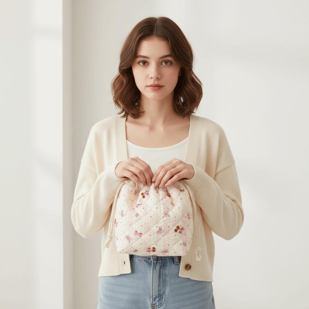 Jewelry Storage Bag Cosmetic Bag Drawstring Flower Makeup Bag Portable Coin Purse  Travel