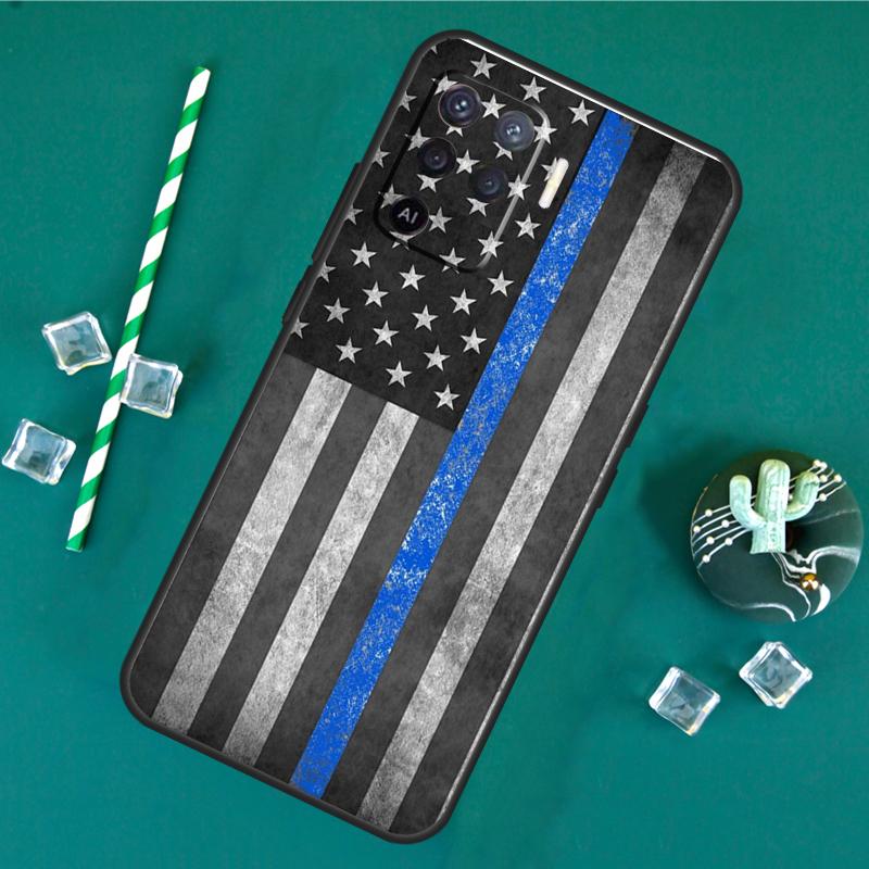 Police Thin Blue Line American Flag Phone Case For Oppo A18 A38 A58 A78 A98 A40 A60 A80 A91 A15 A17 A74 A94 A54 A57S A16 A76 A96