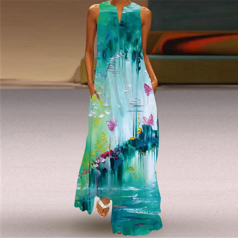 Mujer Verano Vestido Largo V Cuello Poliéster Vestido Sin Mangas Estampado  Floral Holiday Beach Dress Moda comprar a buen precio — entrega gratuita,  reseñas reales con fotos — Joom