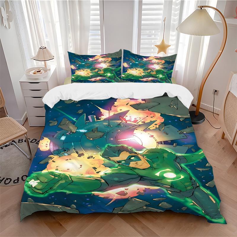 3pcs Green Lantern Ring Cover Set,Soft Comfortable Duvet Cover,Guest Room (1*Duvet Cover + 2*Pillowcases, Without Core) Yy251024079