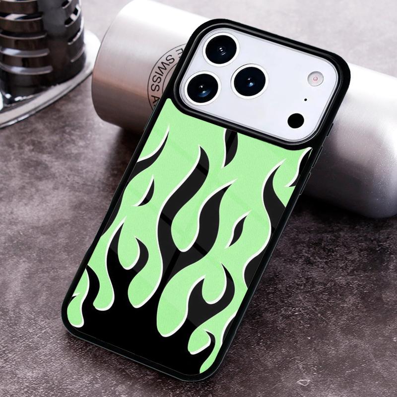 green flame Phone Case for iPhone 17 16 15 Pro Max Air 14 13 12 11 Plus Shockproof Cover