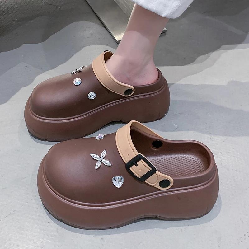 Fashion Crystal Decor Chunky Platform Clogs Shoes Woman 2025 Summer Buckle Strap Eva Sandles Woman Non Slip Thick Bottom Garden Sandals