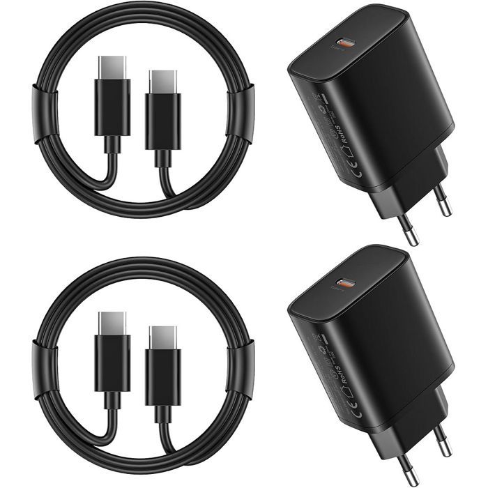 Chargeur Rapide - Samsung - 25W - 2 Câbles USB-C 1M - Noir - Compatible Galaxy S25