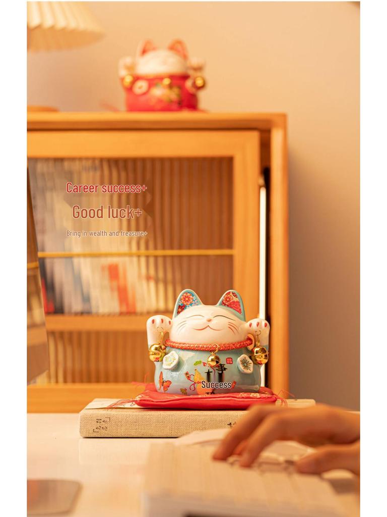 Lucky Cat Ceramic Piggy Bank | Creative Japanese Ornament | Cute Mini Gift for Birthdays or Store Opening