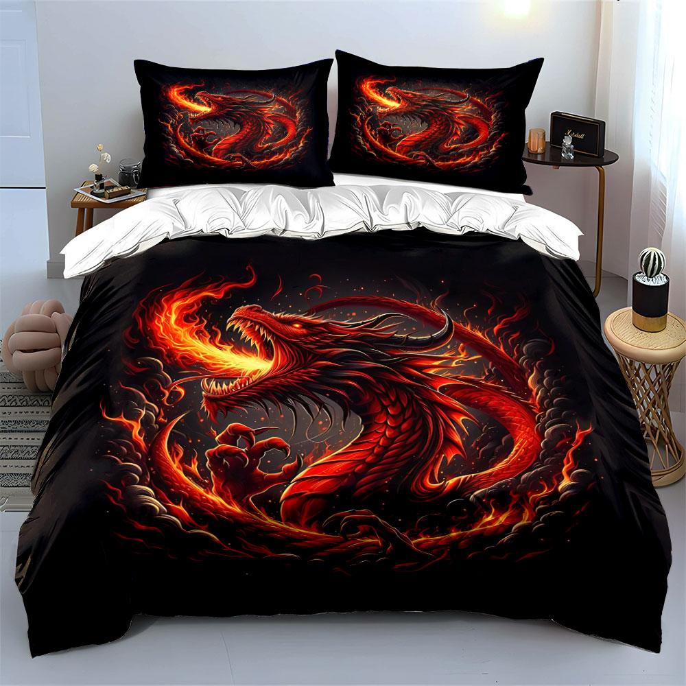 Dragon Flame Decorative Set Soft Comfortable Duvet Cover Bedding Set Included 1*Duvet Cover & 2*Pillowcases, Gift