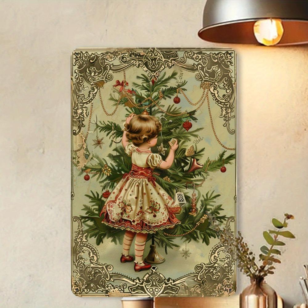 Vintage Christmas Metal Wall Decor 8x12 Inch - Festive Fun Scene for Living Room Café Decoration