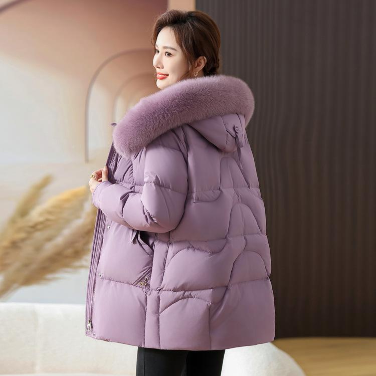 

New Winter Mother Women s Mid-length Down Jacket for Middle-aged and Elderly Thick White Duck Down Jacket Fox Fur Collar L