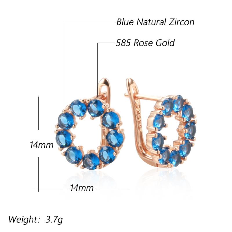 Blue Natural Zircon English Earrings For Women Trendy  Rose Gold Color Simple Round Shape Romantic Daily Jewelry