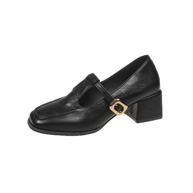 Square Head Thick Heel Single Shoes Women's Spring and Autumn New High Heels Mary Jane Small Leather Shoes