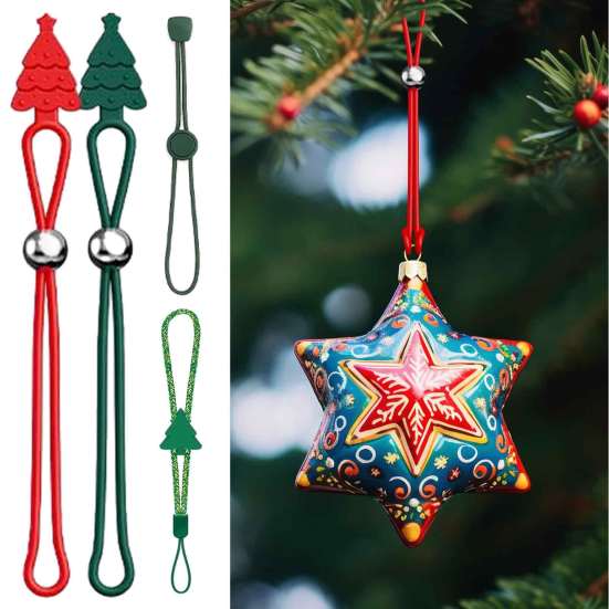 Decorative Garland Hangers 12 Pcs Christmas Hanger Ribbons, Silicone Ornament And Strings for Holiday Party Decor Accessories Tree, Adjustable Sliding