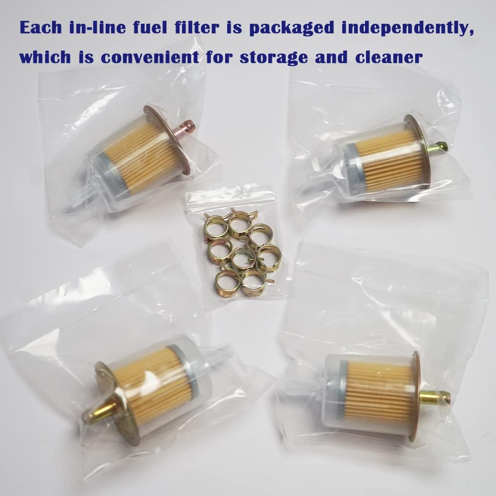 4 Pieces 5/16 Inch Universal Fuel Filter with 8 Pieces 14 Millimeter Hose Clamp Gas Inline Fuel Filter Replacement Part Suitable for