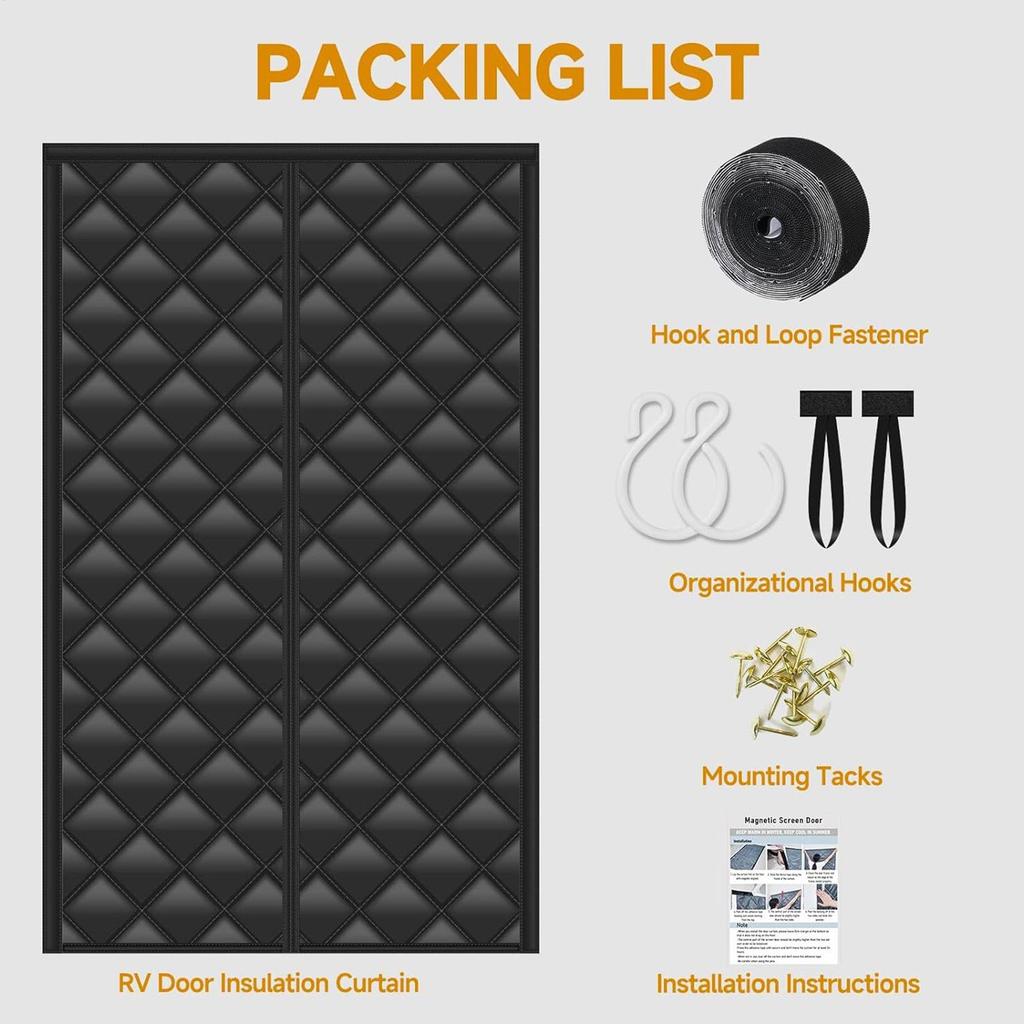 Insulated Rv Door Curtains 33X80Inch Windproof Screen Magnetic Screen Door for Travel Outdoor Protection Camping Winter Home