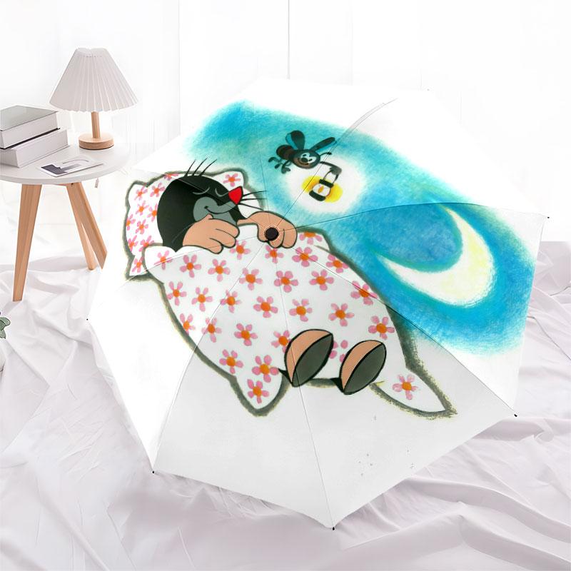 Krtek pattern, automatic folding umbrella, portable and foldable design, 8 ribs, a Christmas or birthday gift.