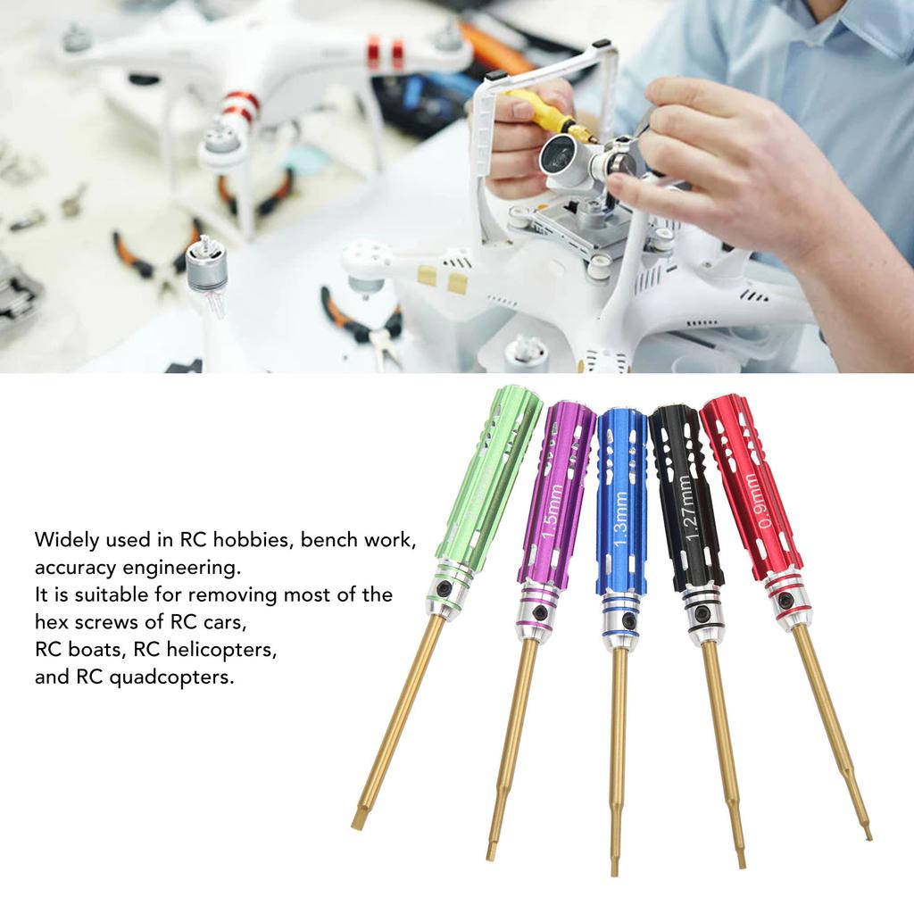 5 szt. Zestaw wkrętaków RC 0,9 mm 1,27 mm 1,3 mm 1,5 mm 2,0 mm Stalowy wkrętak sześciokątny z antypoślizgowym uchwytem do hobby RC