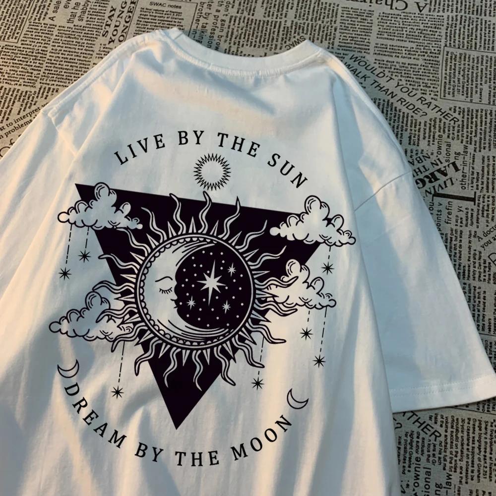 Live By The Sun Dream By The Moon Tshirt Men Women Hip Hop Cotton Casual Tops Pattern Sweat Summer Clothing Fashion Loose Tshirt