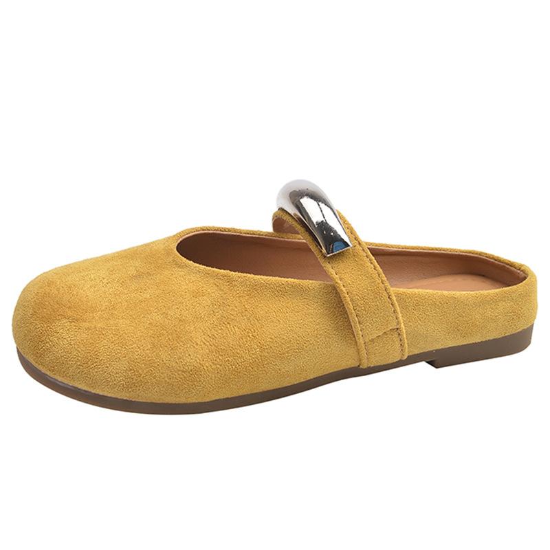 French half slippers single shoes women's 2025 spring and summer new metal buckle Mary Jane shoes niche evening gentle wind half drag