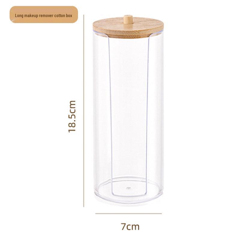 Dual-Layer Cotton Swab & Makeup Pad Storage Box - Clear, Round, Desktop Organizer