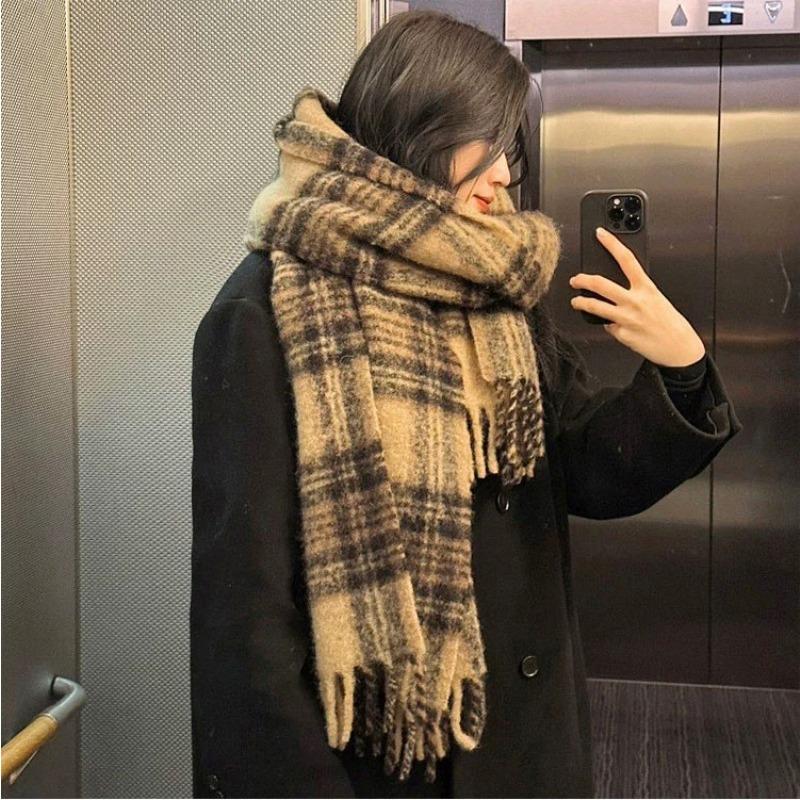 

Plaid Scarf Women s Winter Thickened Mohair Imitation Cashmere Warm Scarf Shawl European and American Versatile 230*48cm