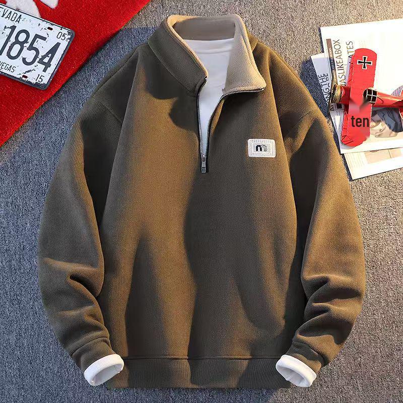 American Rap Hip Hop High Street Thickened Half-Zip Bboy Hoodie with Zipper and Round Neck