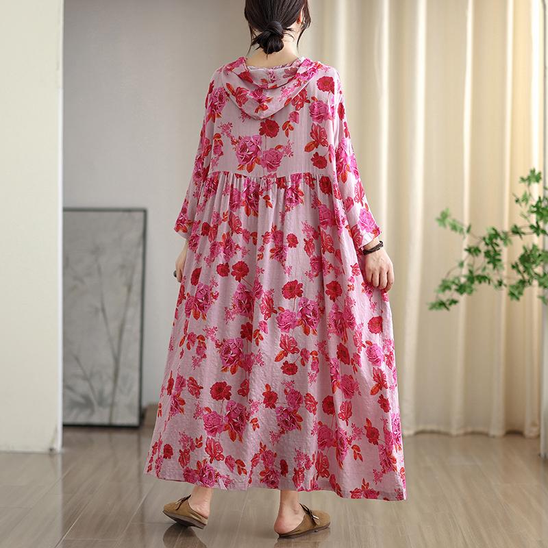 

DIMANAF 2025 Women Plus Size Long Hat Dress Loose O-Neck Printing Casual Floral Oversize Long Sleeve 8222 One size