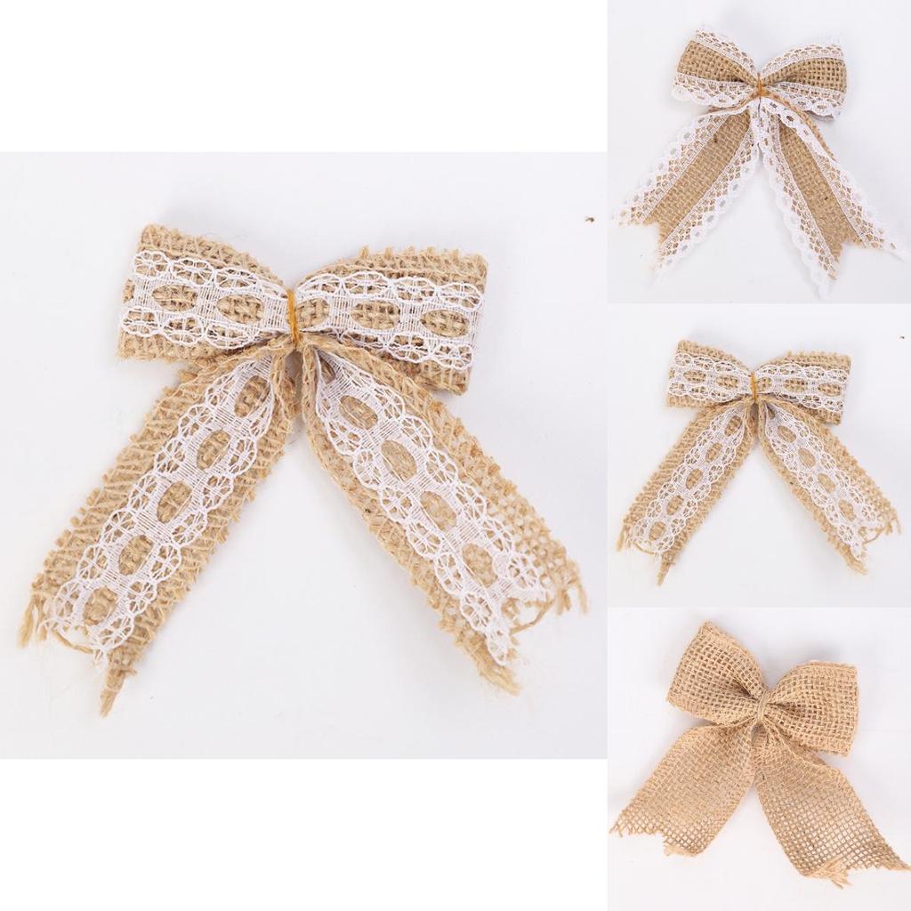 Christmas Bow Decor With Linen Fabric Handmade Holiday Diy Home Party Supplies