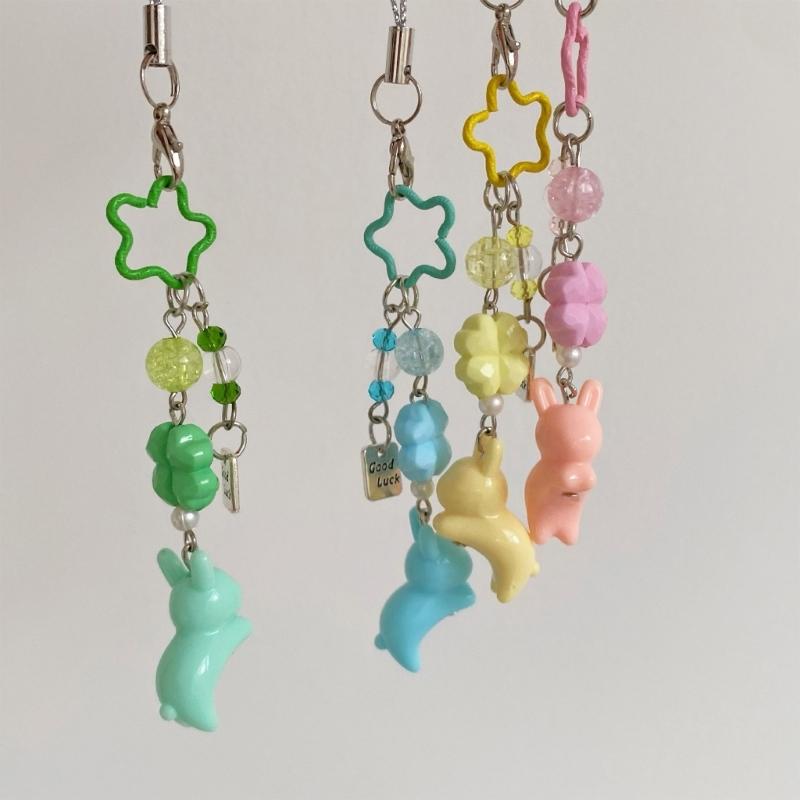 Beaded Clovers Leaf Mobile Charm Youth Trendy Phone Decors Charm Cartoon Acrylic Keychain Lucky Bag Hanging Decoration
