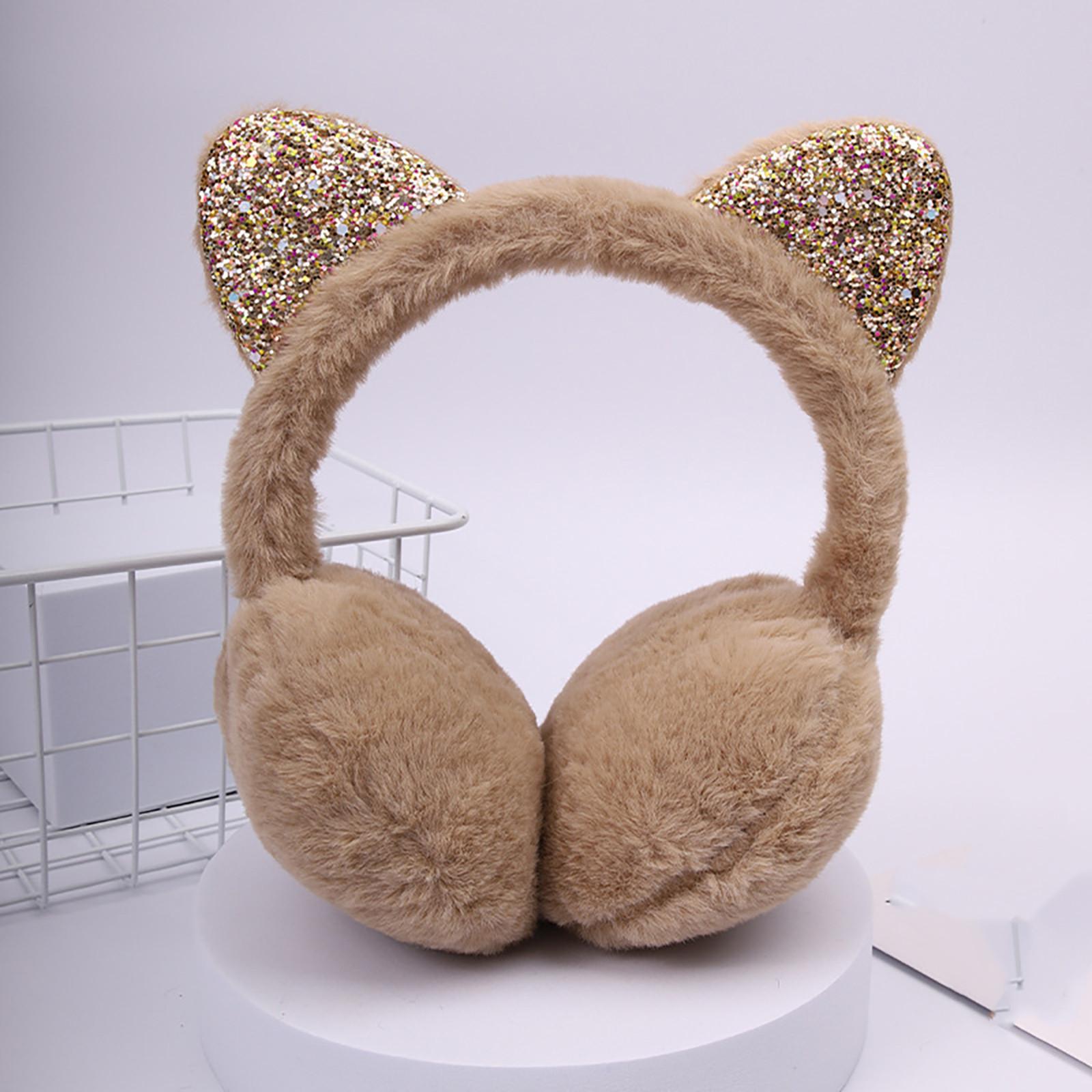 

Зимние блестящие теплые наушники с кошачьими ушками, утолщенные, с теплыми наушниками для взрослых One Size