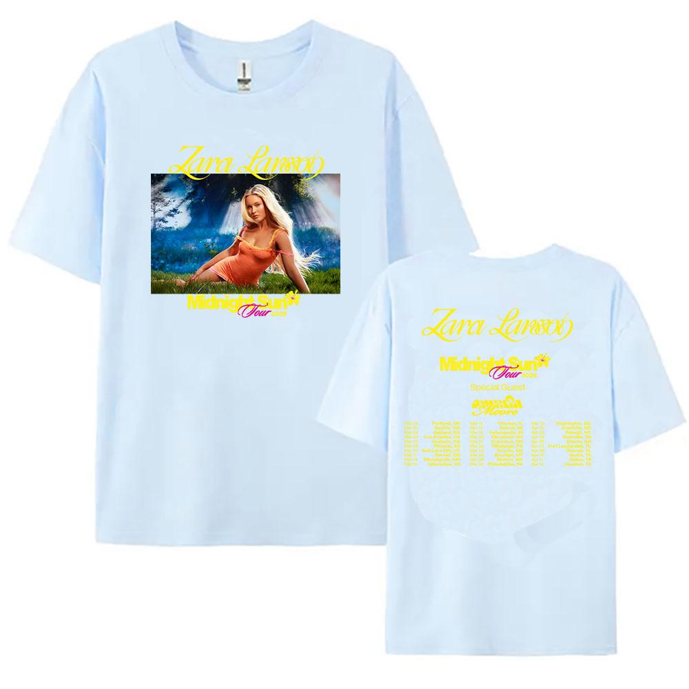 Zara Larsson Midnight Sun Tour 2026 Koszulka Krótki Rękaw Unisex Letnie Koszulki Bawełna Casual Damska/Męska Koszulka Koszulki z Nadrukiem