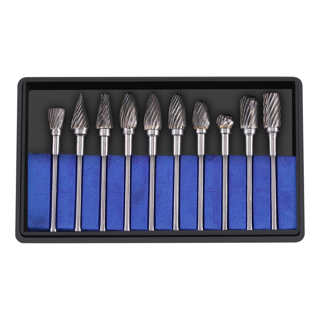 10pcs Tungsten Carbide Steel   Files Burr Set 3mm Shank 6mm Cutting Diameter Double Cut
