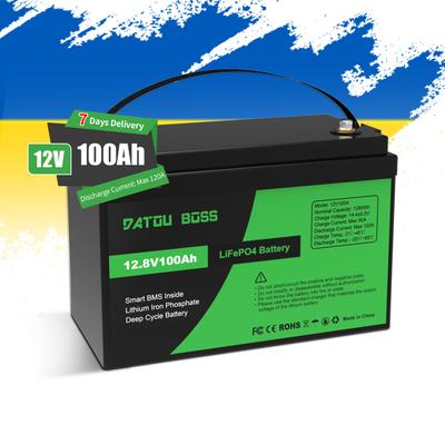 Datouboss 12V 100AH Lifepo4 Batería Solar Paquete de Baterías de Litio Almacenamiento para Autocaravana/ Sistema Solar/ Motor de Pesca/ Autocaravana