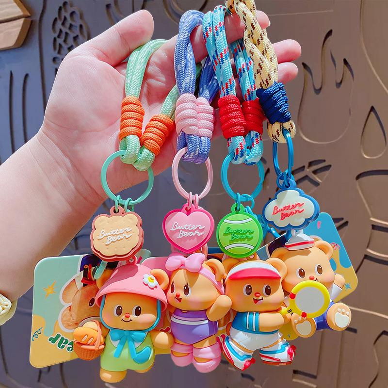 Cartoon Butter Bear Picnic Trip Doll Keychain Pendant Couple Schoolbag Keychain Pendant Gift