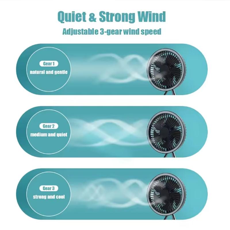 Wireless 10000mAh Rechargeable Outdoor Camping Fan Portable Office Tent Electric Ceiling Fan with External LED Lighting Battery