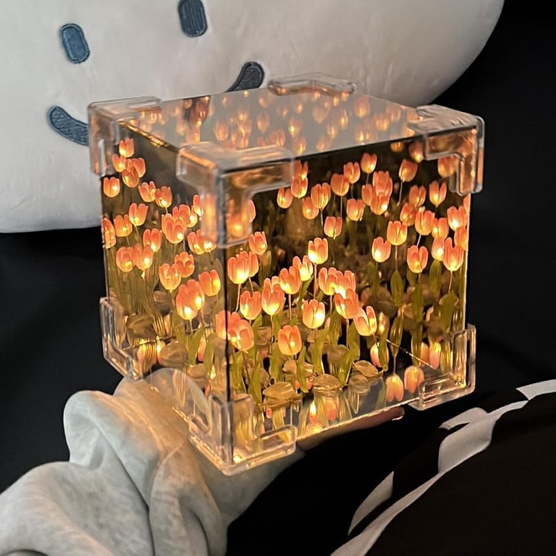 Blossom Box Tulips, Lampara De Tulipanes Infinitos, Tulip Lamp, Tulip Mirror Lamp, Tulipanes En Cajita De Cristal, Suitable for Bedroom, Living Room,