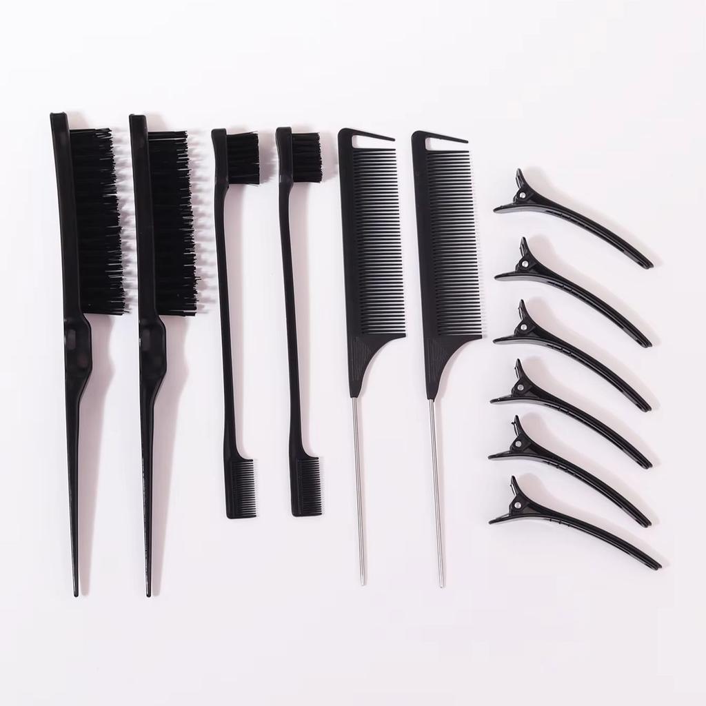 12 piece barber styling comb set with 6 styling clips. Salon anti-static styling comb set, suitable for hair styling
