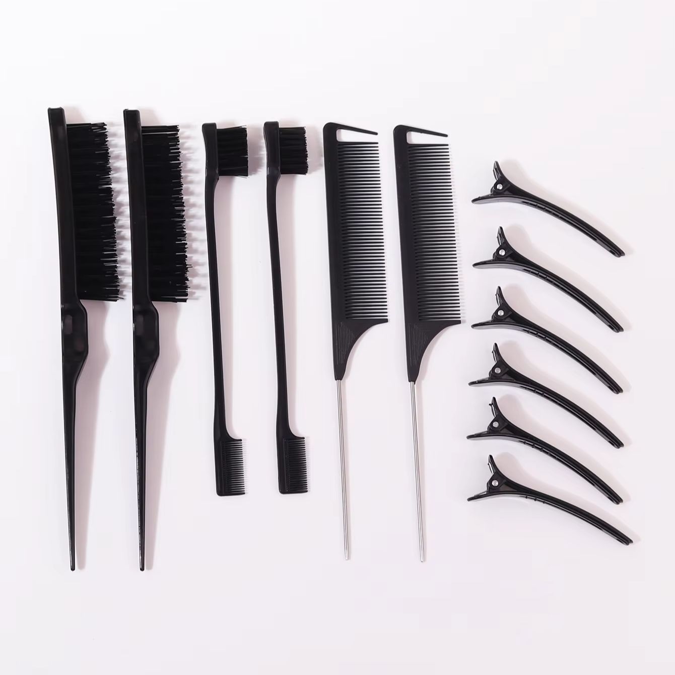12 piece barber styling comb set with 6 styling clips. Salon anti-static styling comb set, suitable for hair styling