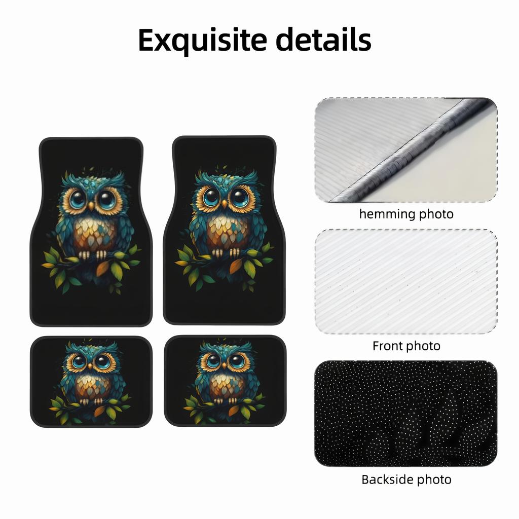 4pcs Premium Owl Print Car Floor Mats - Durable, Non-Slip And Easy to Clean Polyester, Fits All Car Interior Accessories, Fits Suvs And Trucks