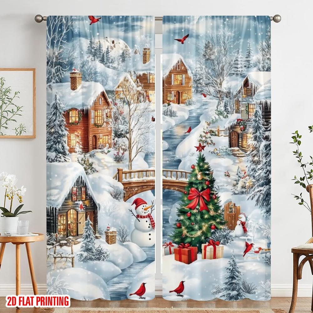 2 Stück, 2D-Flachdruck Vorhänge Winterwunderland(2) Vielseitig 100% Polyester (ohne Stange) Alle Jahreszeiten Perfekt für Schlafzimmer