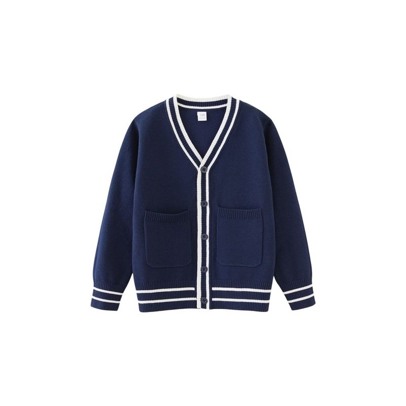 Spring and Autumn Children's Contrast Color Pocket Children's Sweater Cardigan Boy Stripe College Style Girls Sweater Coat