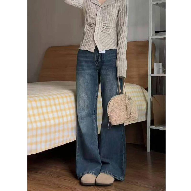 

Pants for Women, Small People, No Leg Sticking, Goddess, Micro-Pull Denim 2025 Summer New Arrival High Waist Loose Flared Pants Retro Blue pants [156-165]] XL