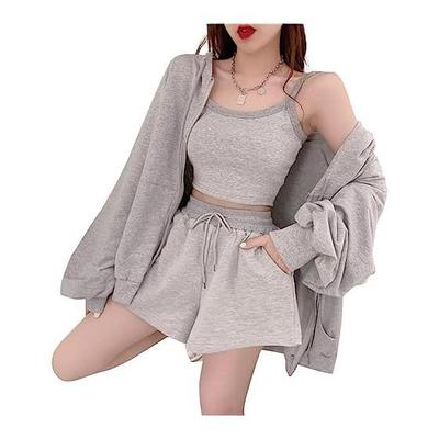 [NOLCCTN] Korean 3-piece Set Roomwear Women's Set Top and Bottom Set Hoodie Camisole Shorts Zip-up Sweatshirt Spring Summer Sportswear Loungewear