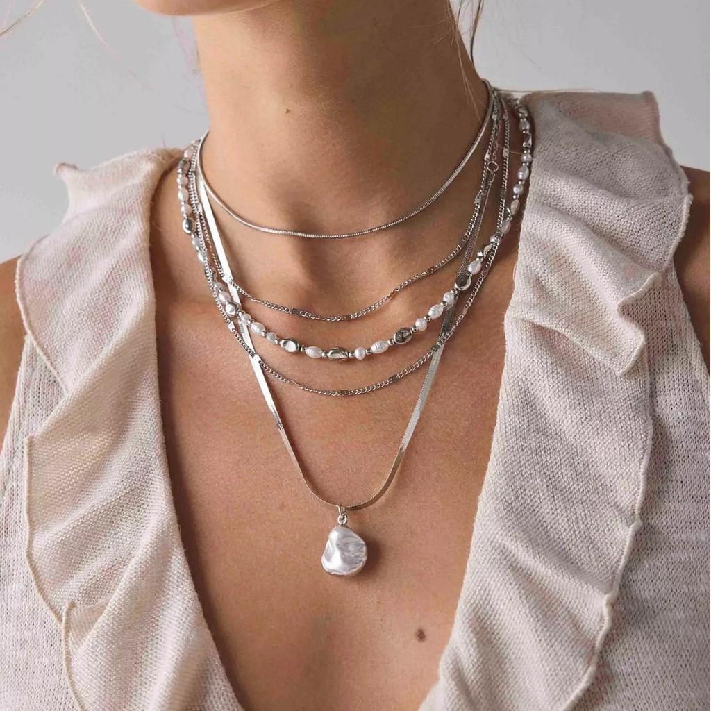 Vintage French Faux Pearl Layered Necklace For Women With Geometric Design And Style Accessory
