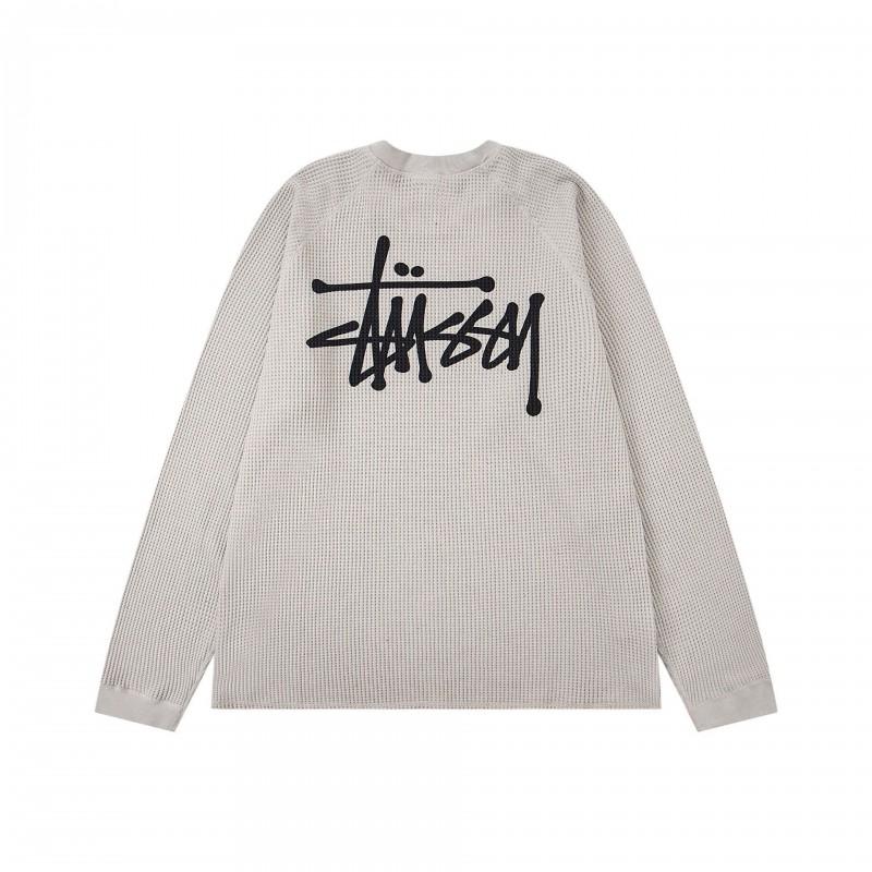 Mens Oversized Waffle Knit Long Sleeve Tee With Washed Print Soft Cotton Blend Winter Casual Wear