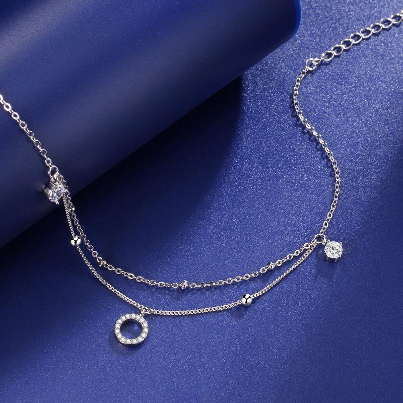 S925 Sterling Silver Double-Layer Rhinestone Anklet - Elegant & Stylish Foot Jewelry for Women 925 Silver белого золота
