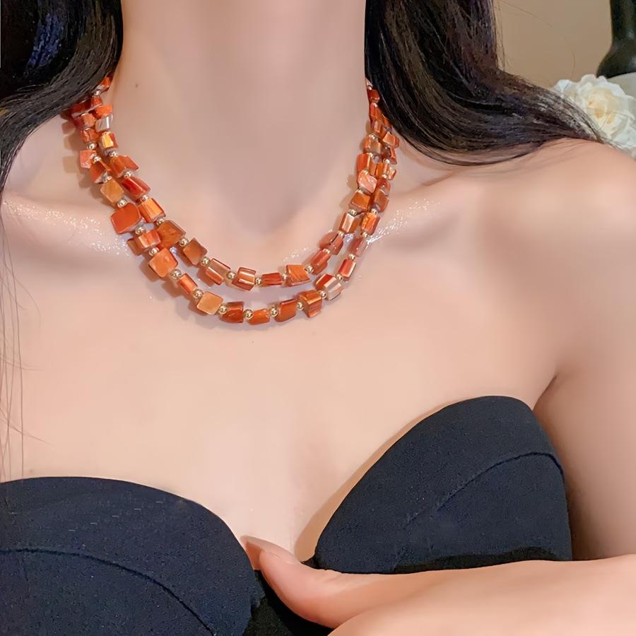 Double Stacked Geometric Necklace Light Luxury Niche Vintage Personalized Hip Hop Style Jewelry